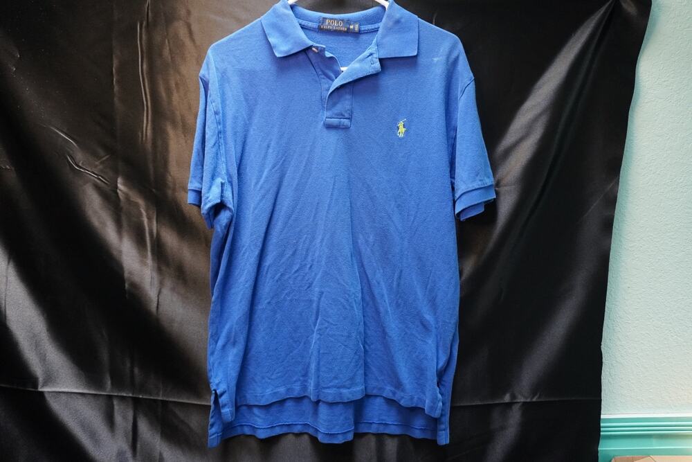 Polo Ralph Lauren Mens Medium Blue Short Sleeve Polo Shirt Gold Pony